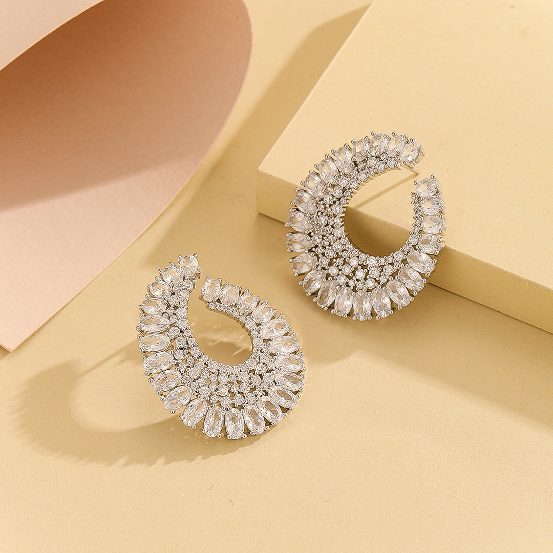 Luxurious Silver Serenade Crescent Earrings - Reet Pehal