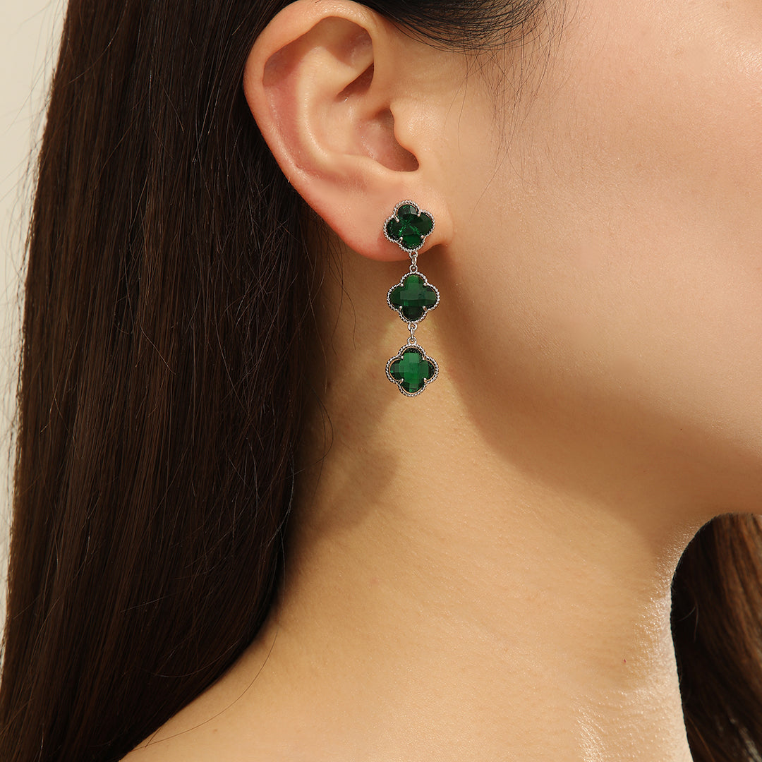 Beautiful Silv-Emerald Clover Glow Earrings - Reet Pehal