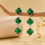 Load image into Gallery viewer, Beautiful Silv-Emerald Clover Glow Earrings - Reet Pehal
