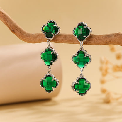 Beautiful Silv-Emerald Clover Glow Earrings - Reet Pehal