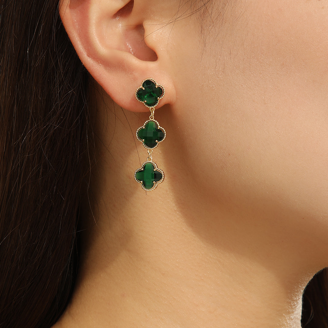 Beautiful Gold-Emerald Clover Glow Earrings - Reet Pehal