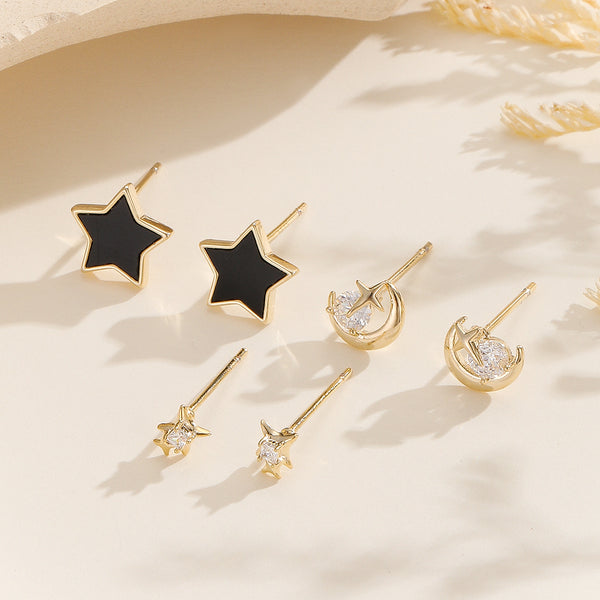 Unique Midnight Star & Moon Studs