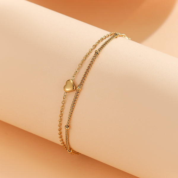 Gilded Double Chain Heart Bracelet