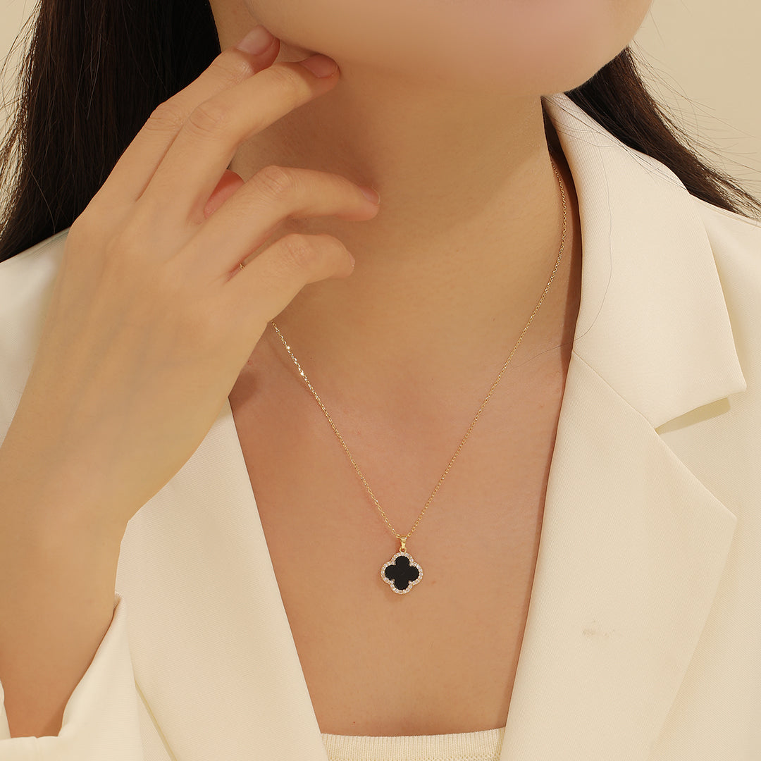 Diamond-Trimmed Black Emblem Pendant