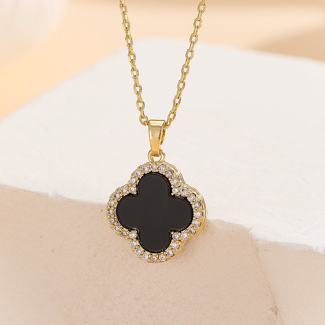 Diamond-Trimmed Black Emblem Pendant