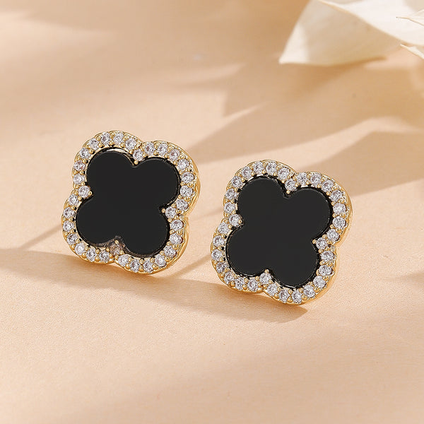 Deluxe Black Radiance Clover Earrings