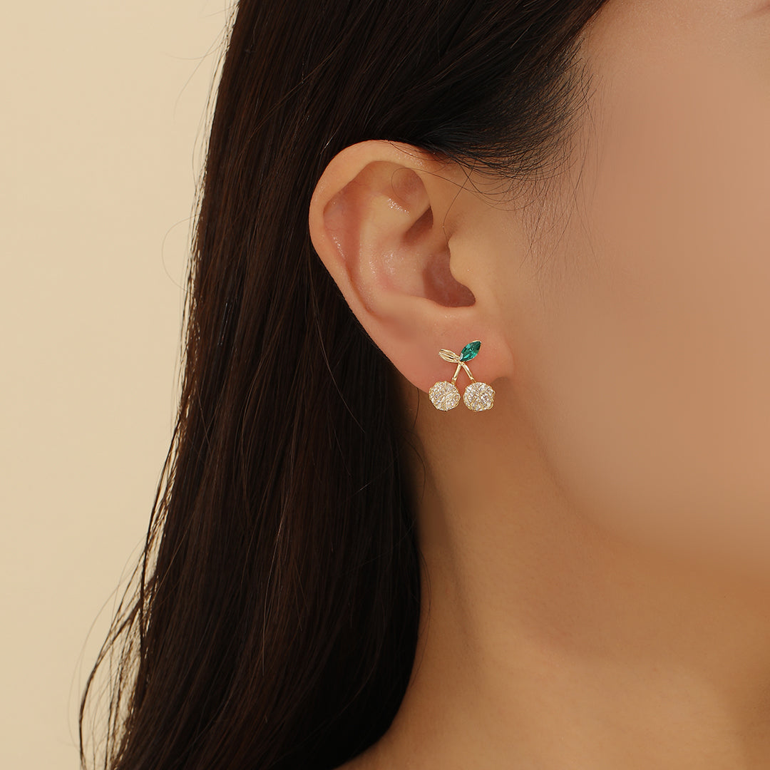 Sparkling Cherry Leaf Earrings