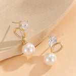 Load image into Gallery viewer, Gold Loop &amp; Pearl Drop Earrings
