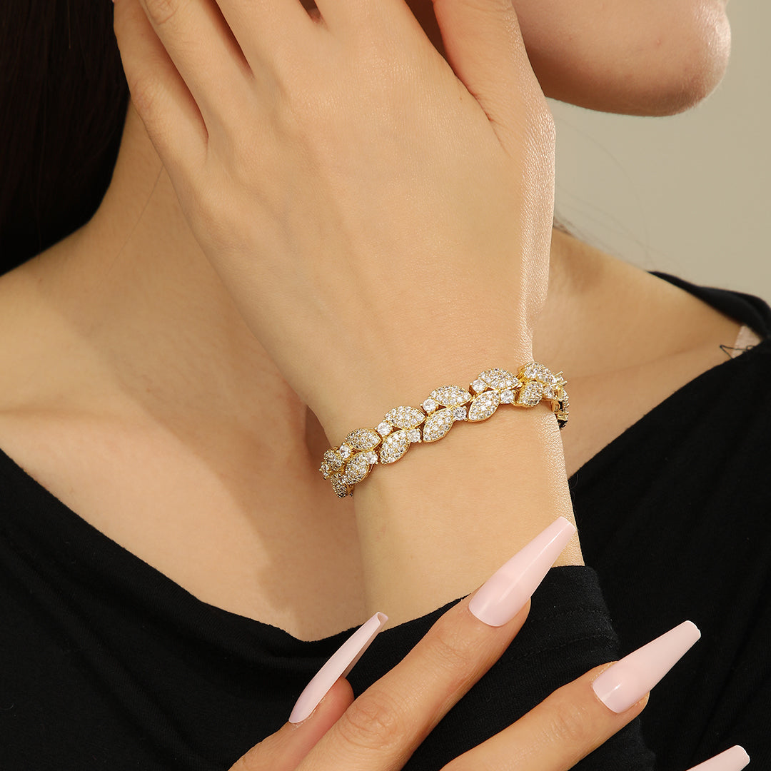 Ethereal Leaf Sparkle Gold Bracelet - Reet Pehal