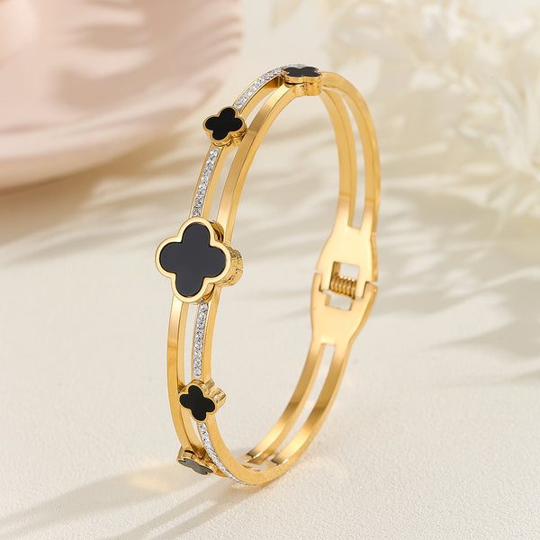 Stylish Noir Lucky Clover Bangle - Reet Pehal