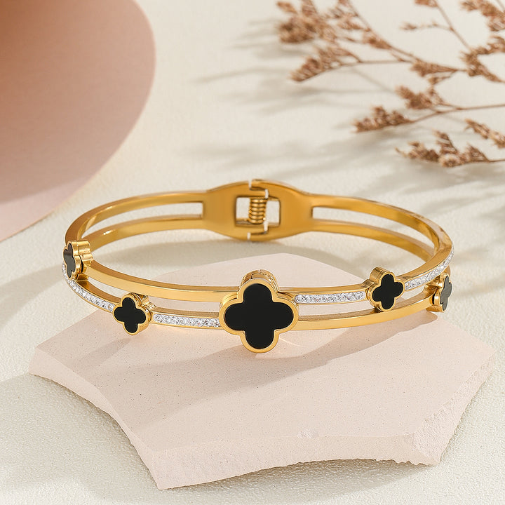 Stylish Noir Lucky Clover Bangle - Reet Pehal