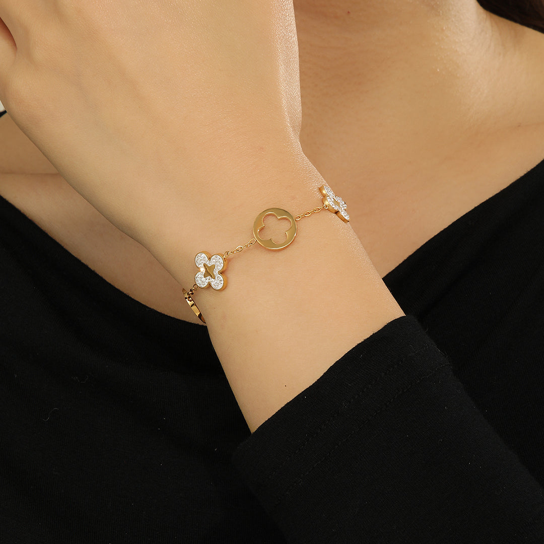 Trendy Hollow Clover Gold Bracelet - Reet Pehal