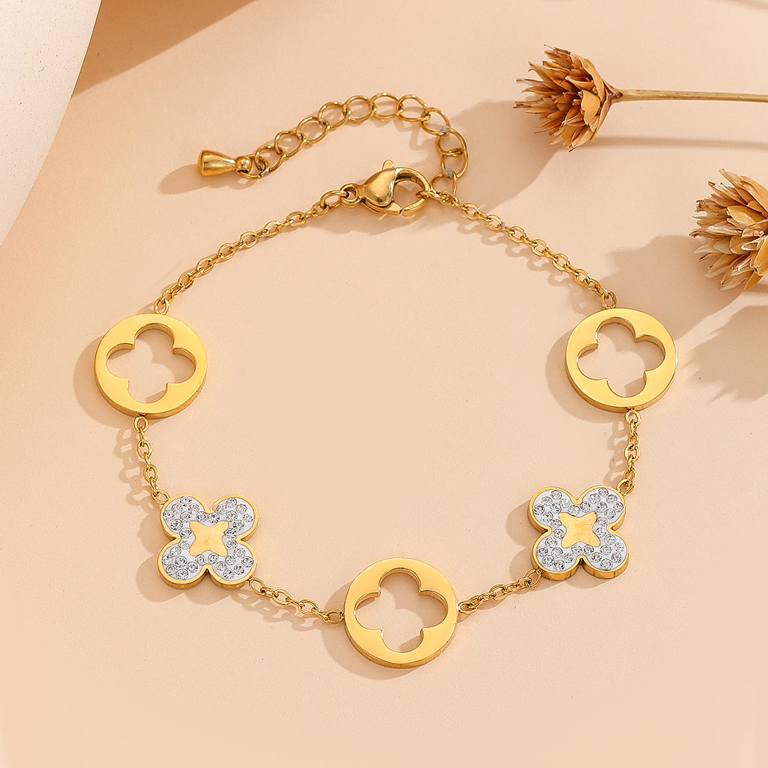 Trendy Hollow Clover Gold Bracelet - Reet Pehal