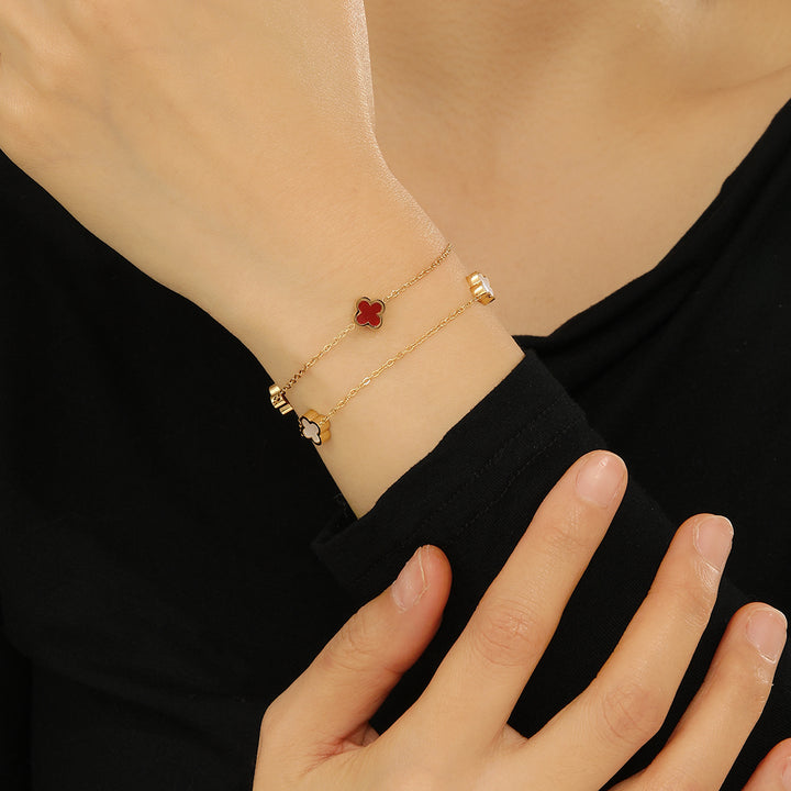 Dainty Crimson Clover Bracelet - Reet Pehal