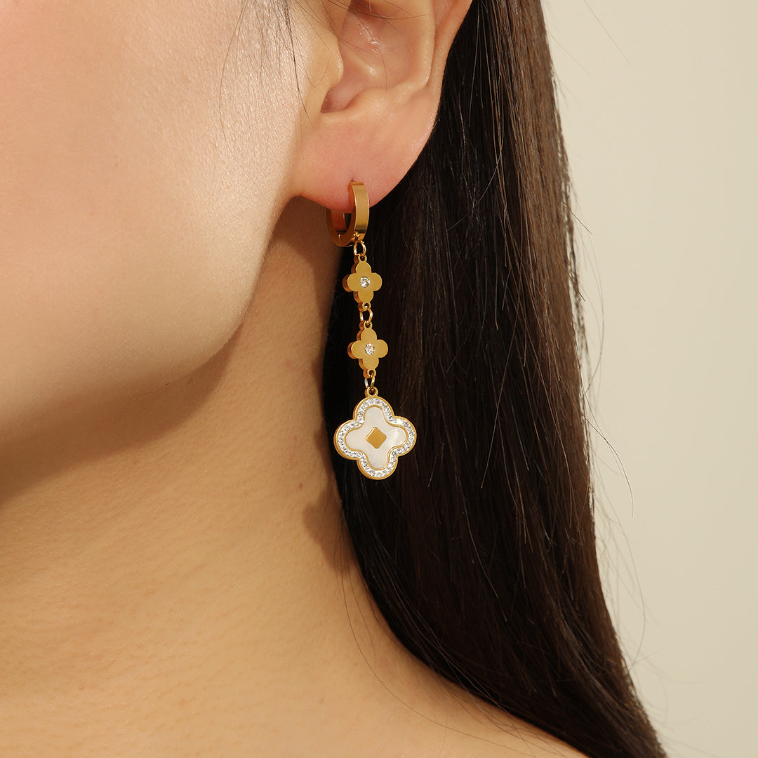 Elegant Ivory Floral Dangle Earrings - Reet Pehal