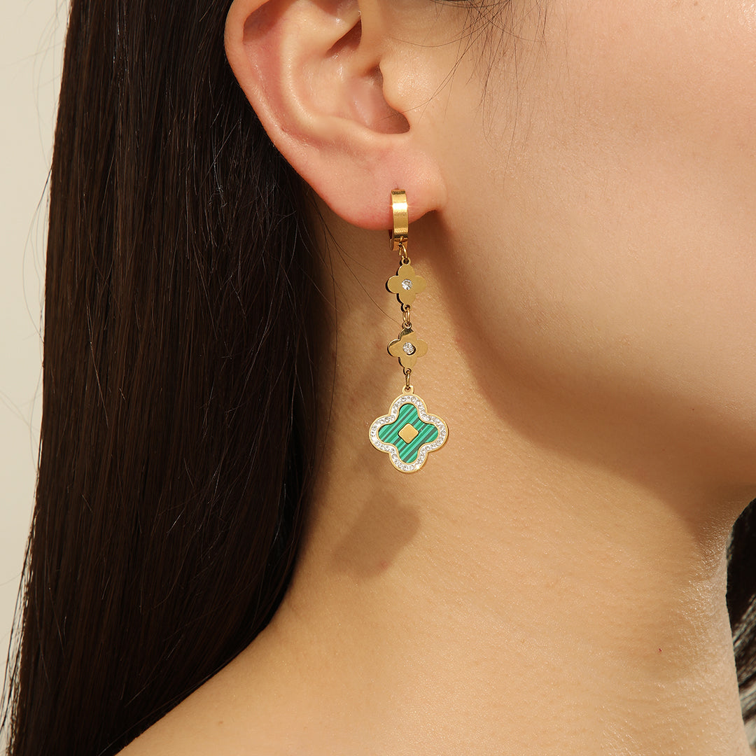 Elegant Green Floral Dangle Earrings - Reet Pehal