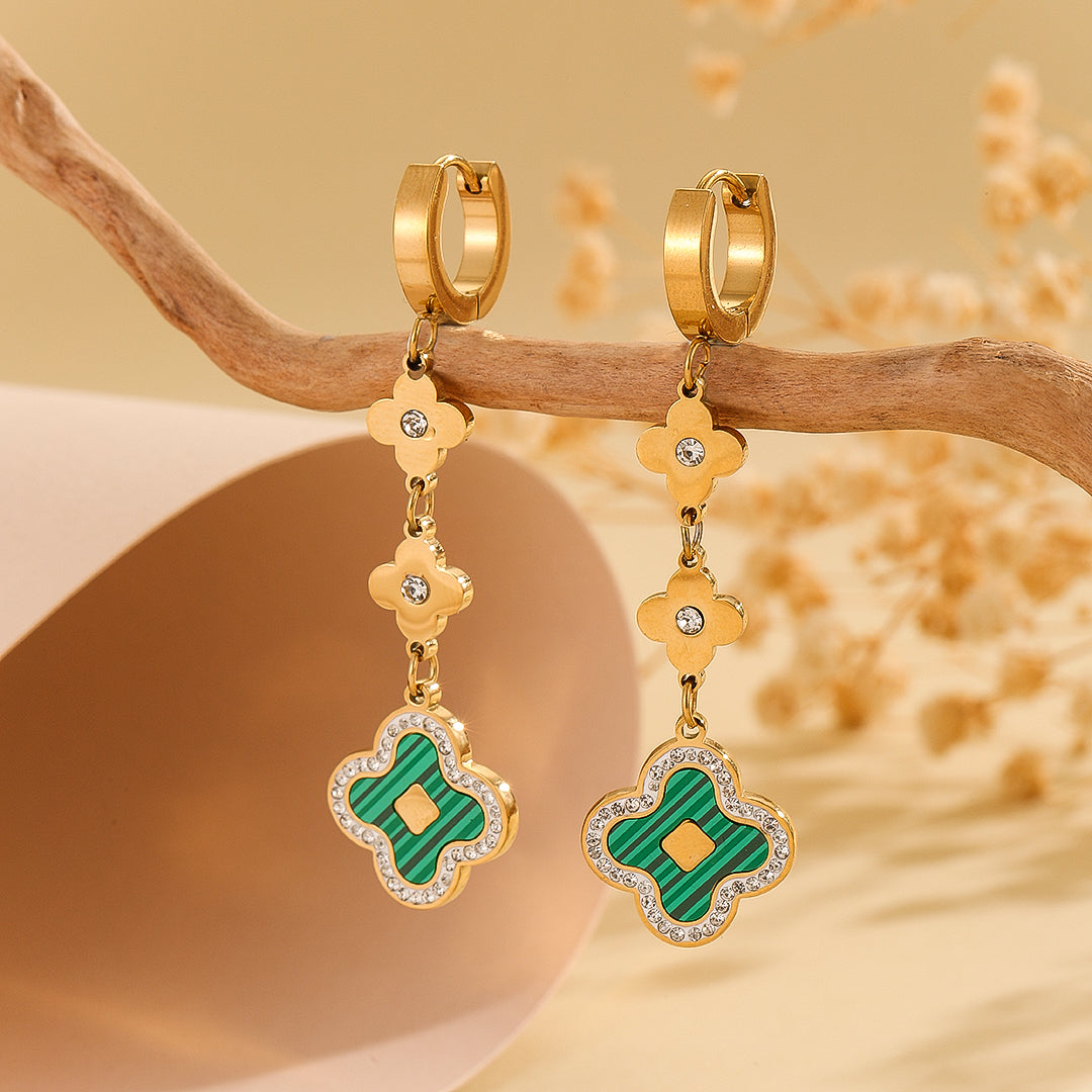 Elegant Green Floral Dangle Earrings - Reet Pehal