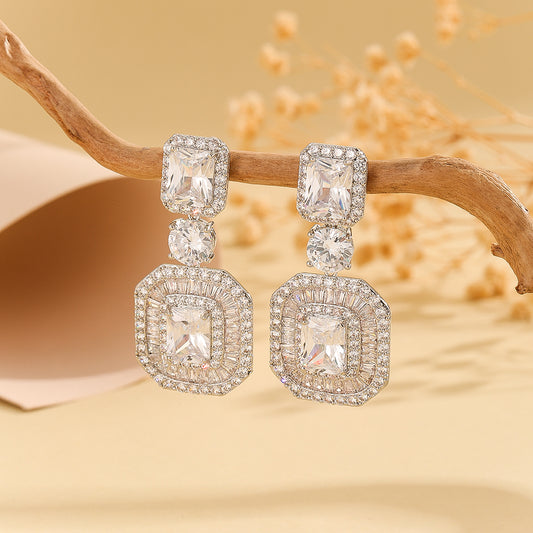 Stunning Silver Octagonal Crystal Earrings - Reet Pehal
