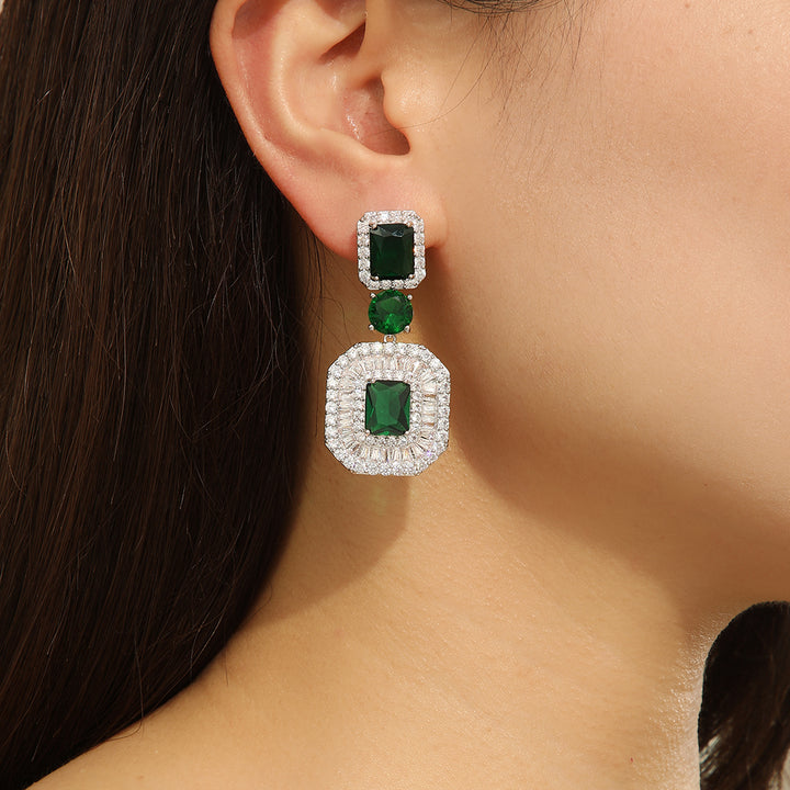 Stunning Emerald Octagonal Crystal Earrings - Reet Pehal