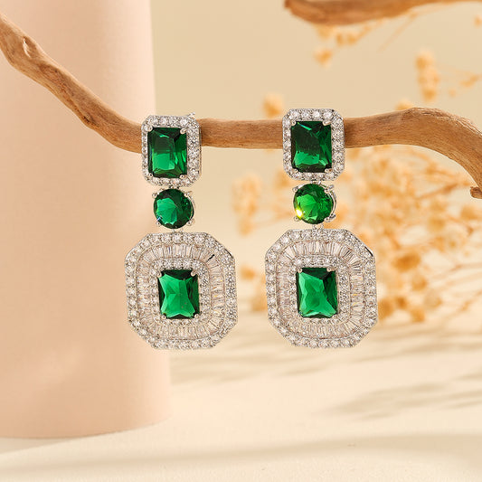 Stunning Emerald Octagonal Crystal Earrings - Reet Pehal
