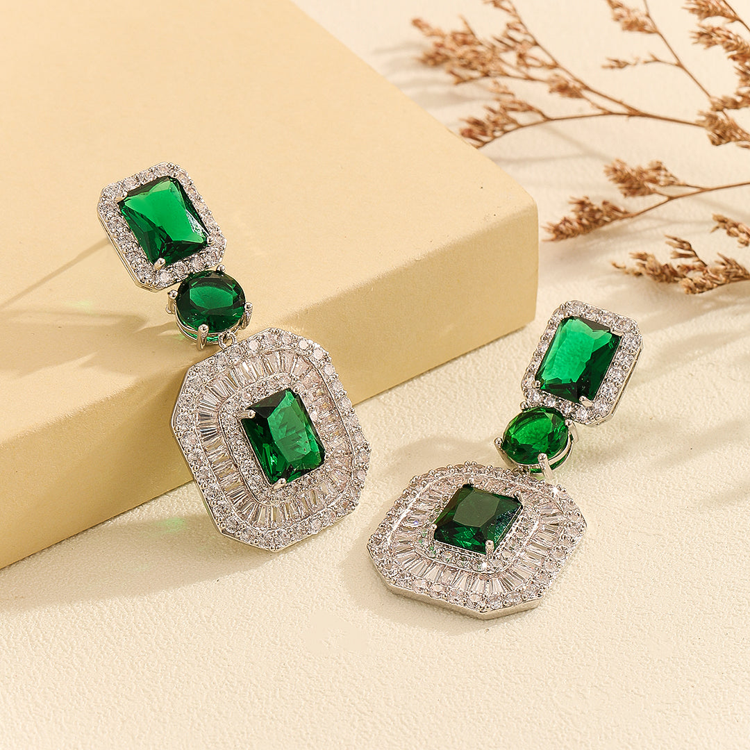 Stunning Emerald Octagonal Crystal Earrings - Reet Pehal