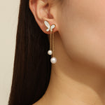 Load image into Gallery viewer, Pearl Cascade Ivory Butterfly Earrings - Reet Pehal
