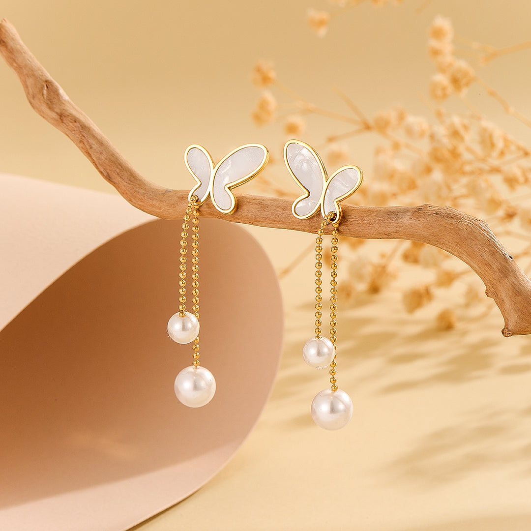 Pearl Cascade Ivory Butterfly Earrings - Reet Pehal