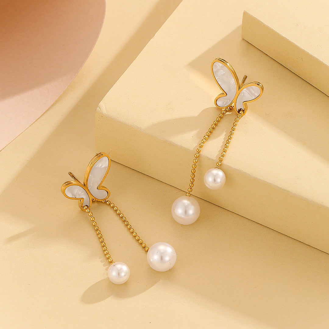 Pearl Cascade Ivory Butterfly Earrings - Reet Pehal