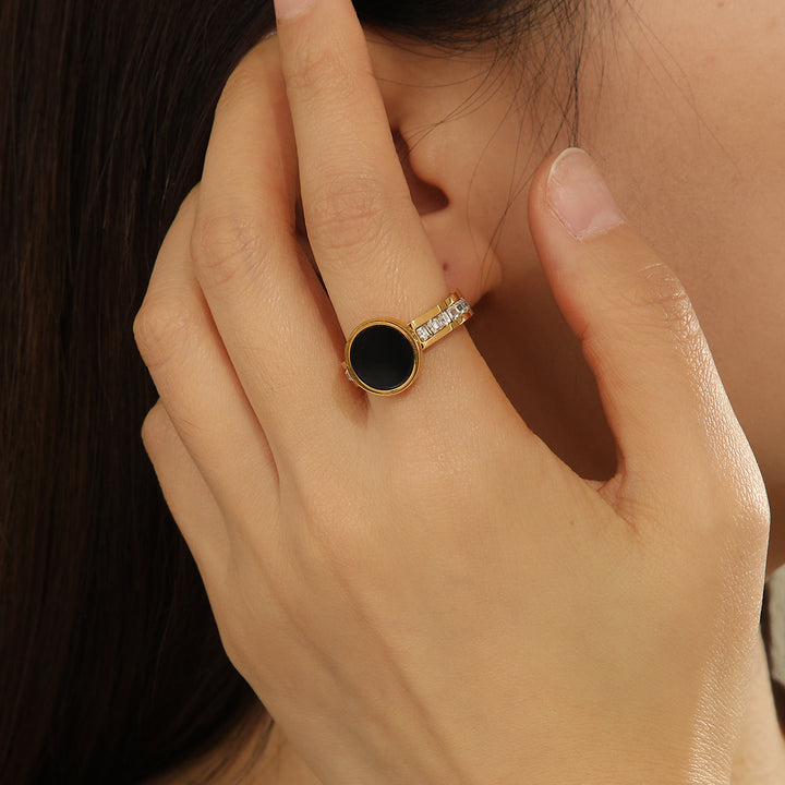 Gleaming Black-Onyx Circle Ring - Reet Pehal