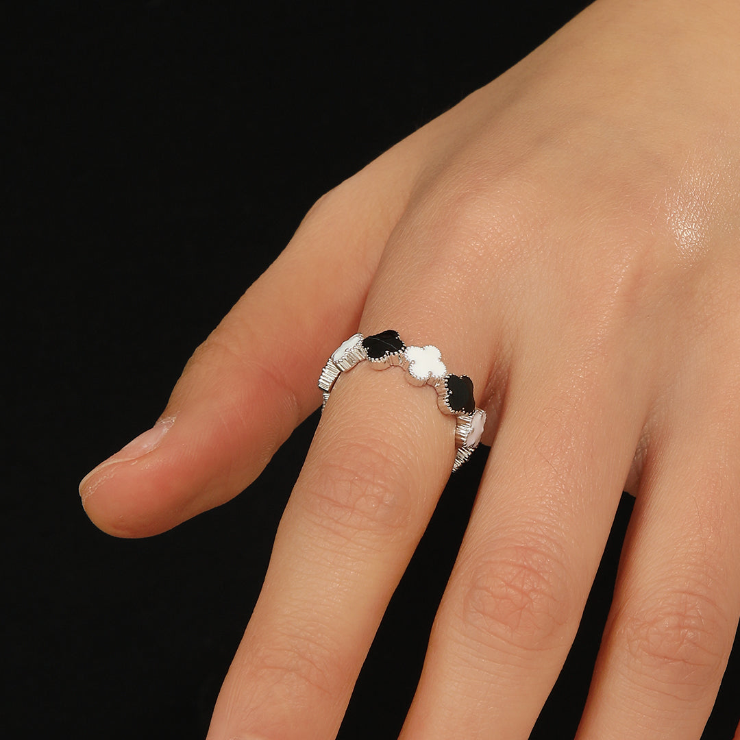 Stunning Silver Clover Onyx Ring - Reet Pehal