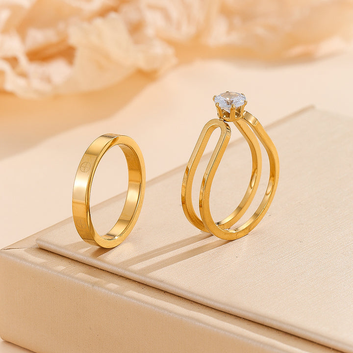 Elegant Golden Dou Halo Ring - Reet Pehal