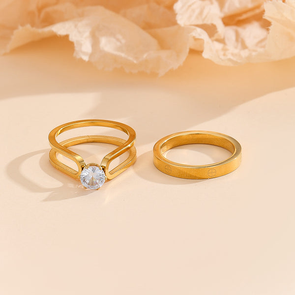 Elegant Golden Dou Halo Ring - Reet Pehal