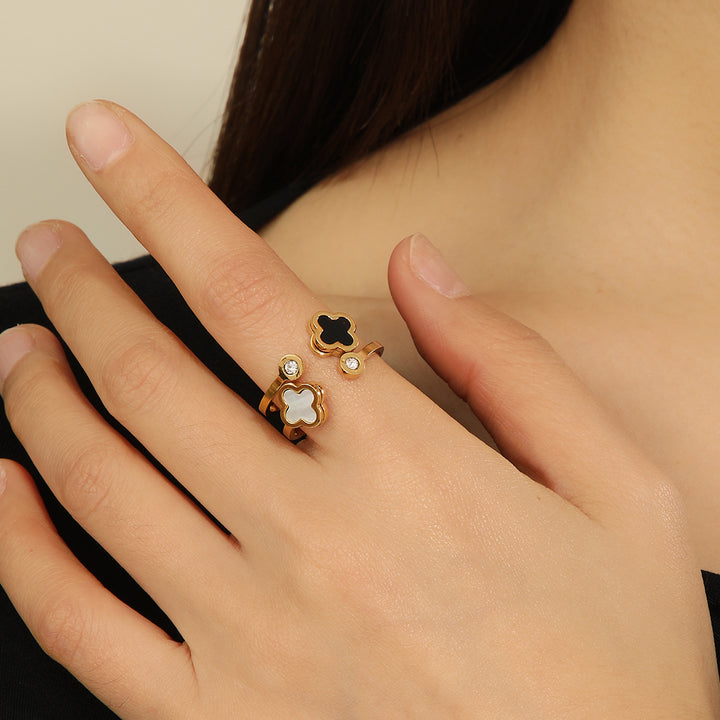 Stylish golden Clover Contrast Ring - Reet Pehal