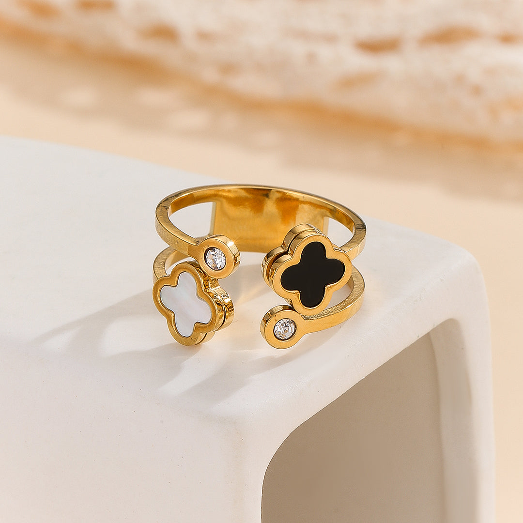 Stylish golden Clover Contrast Ring - Reet Pehal