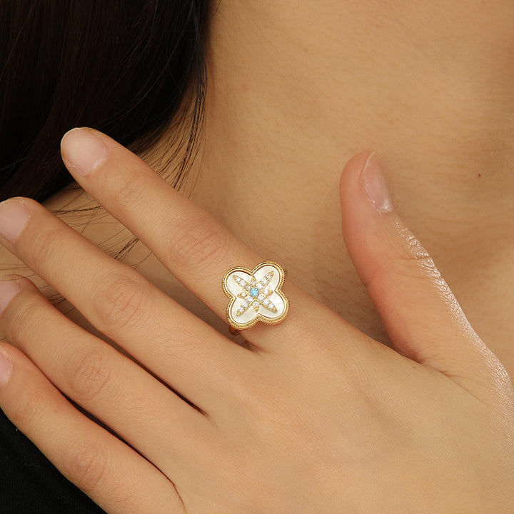 Intricate Golden Clover Azure Ring - Reet Pehal