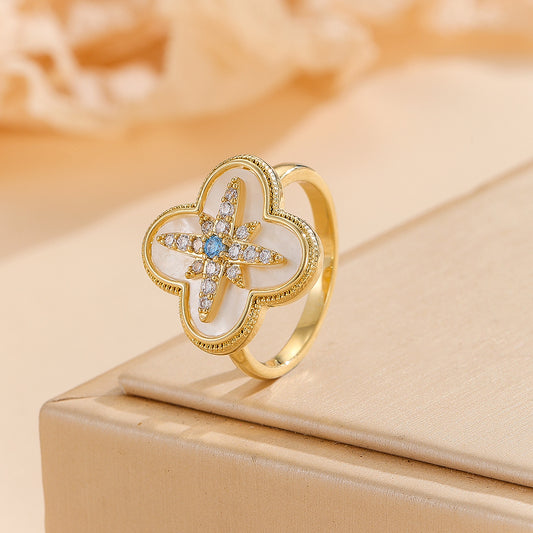 Intricate Golden Clover Azure Ring - Reet Pehal