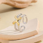 Load image into Gallery viewer, Sleek Silver-Gold Intertwined Ring - Reet Pehal
