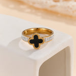 Load image into Gallery viewer, Stylish golden Clover Noir Ring - Reet Pehal
