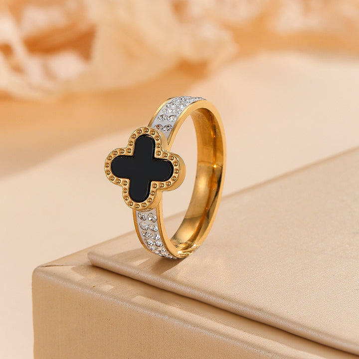 Stylish golden Clover Noir Ring - Reet Pehal