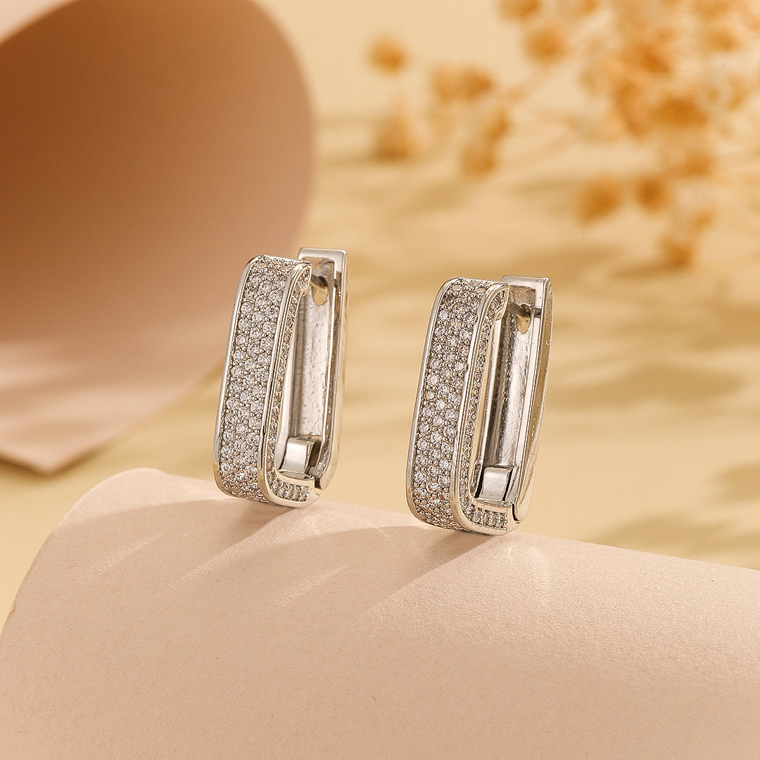 Trendy Silver Rectangular Diamond Studs - Reet Pehal