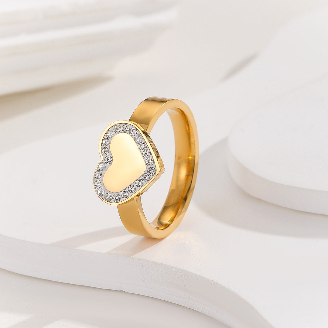 Elegant Golden Heart Halo Ring - Reet Pehal