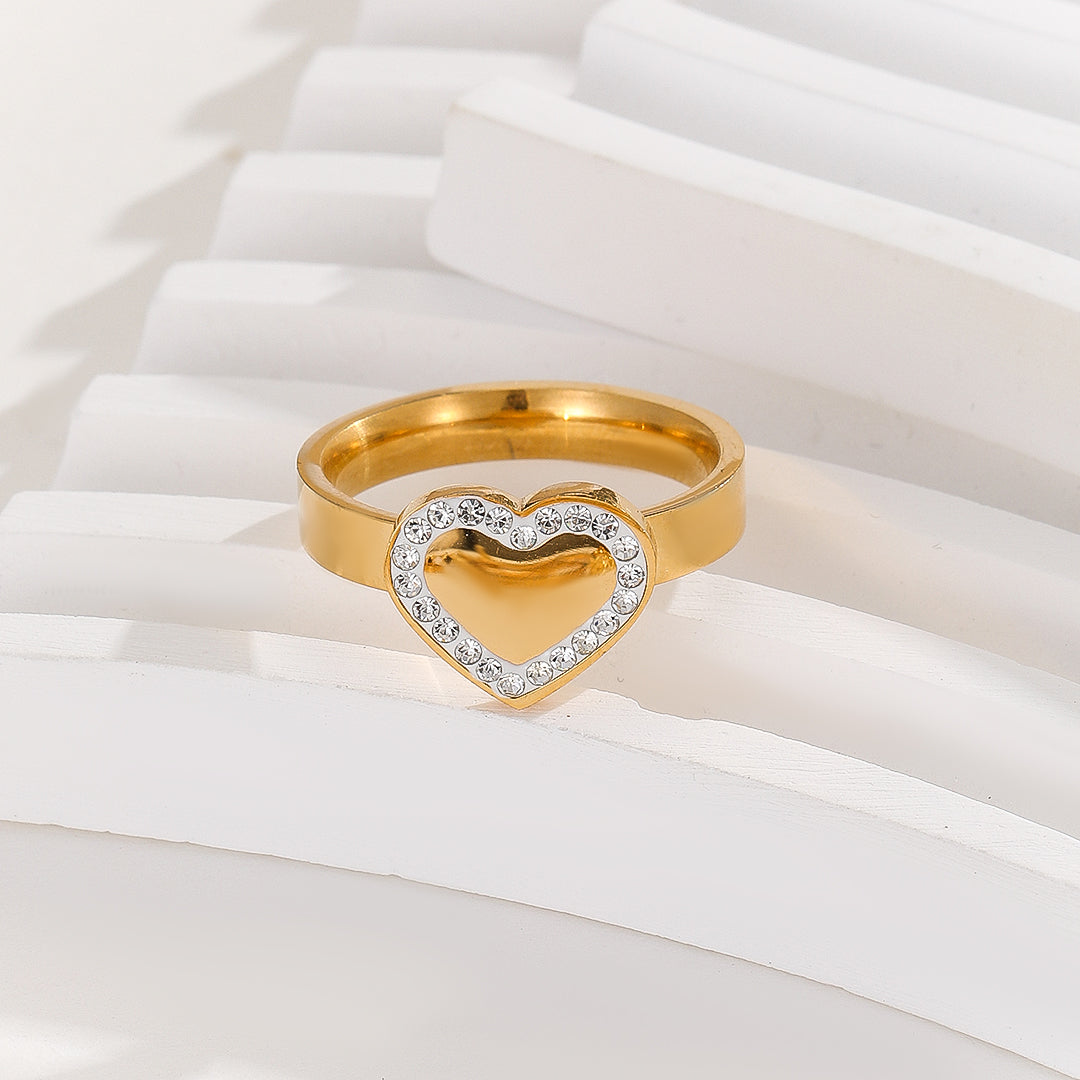Elegant Golden Heart Halo Ring - Reet Pehal