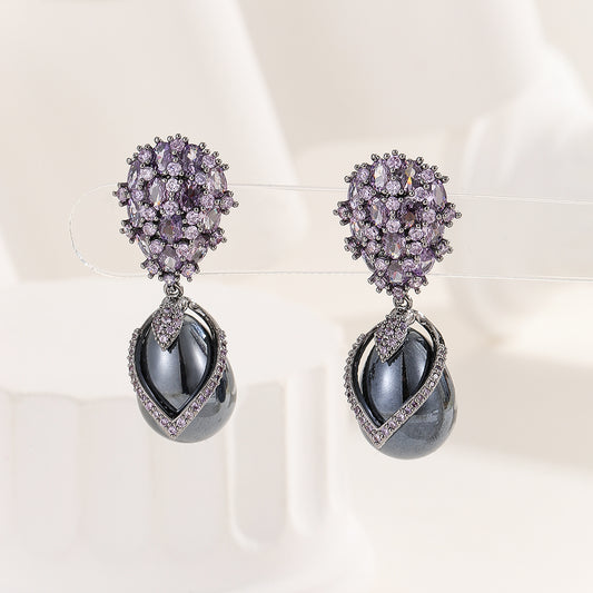 Lustrous Nightfall Purple Bloom Earrings