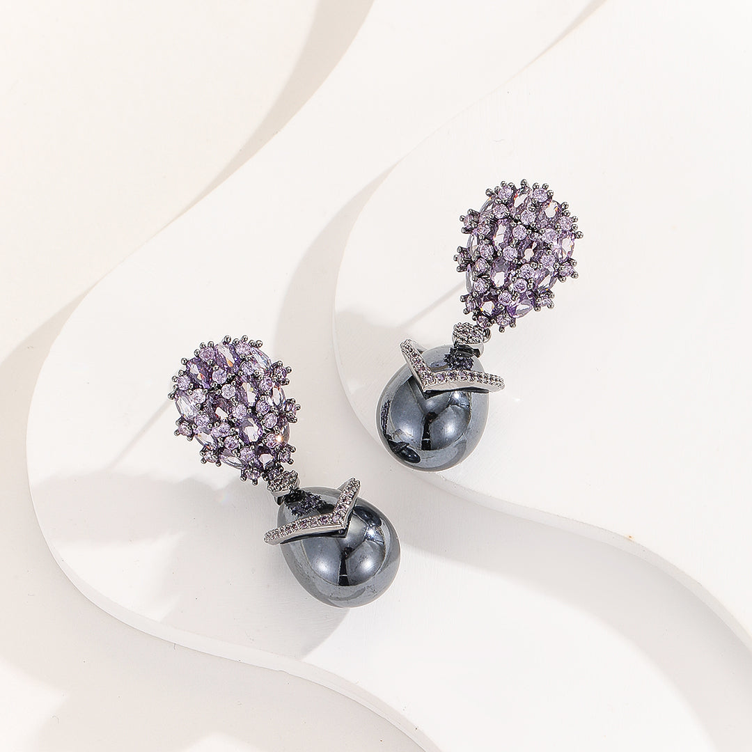 Lustrous Nightfall Purple Bloom Earrings - Reet Pehal