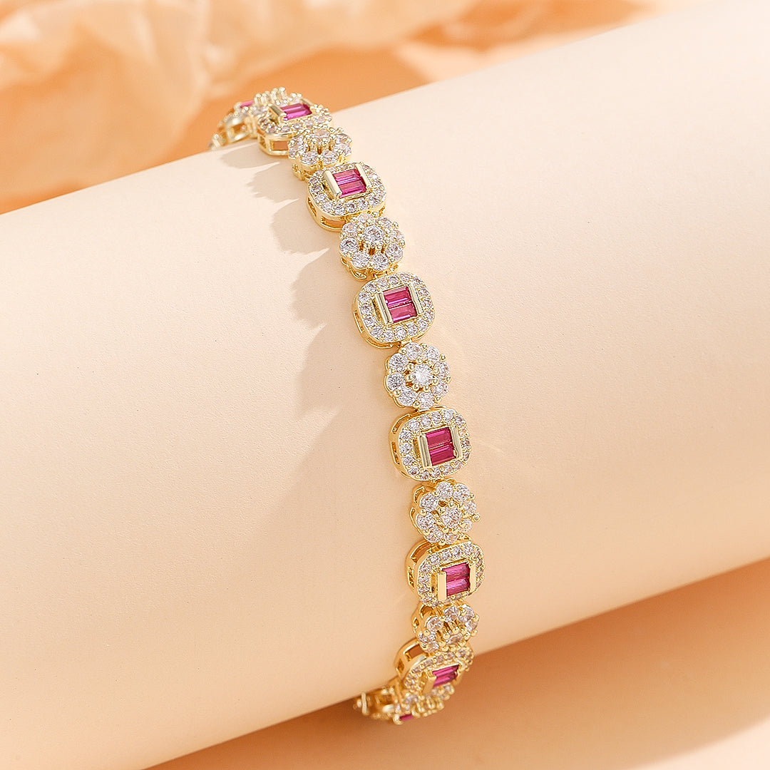 Delicate Gemstone Halo Chain Bracelet