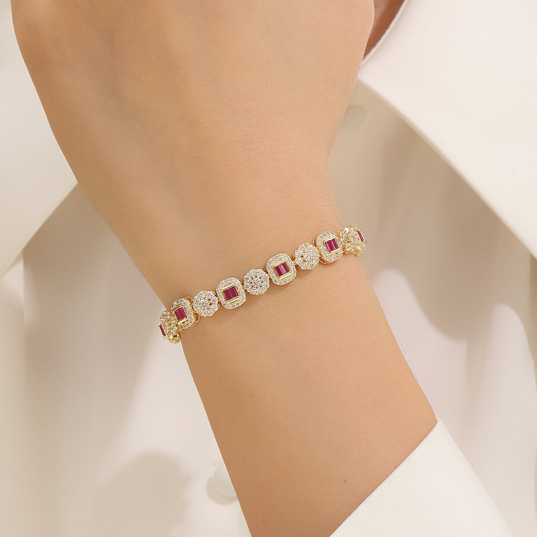 Delicate Gemstone Halo Chain Bracelet