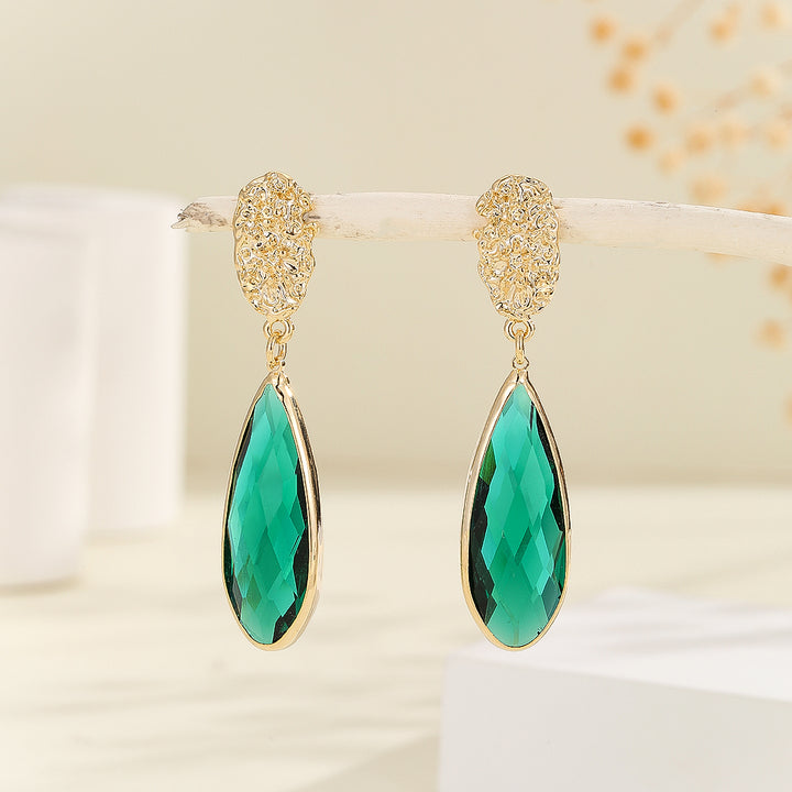 Glitzy Green Teardrop Earrings - Reet Pehal