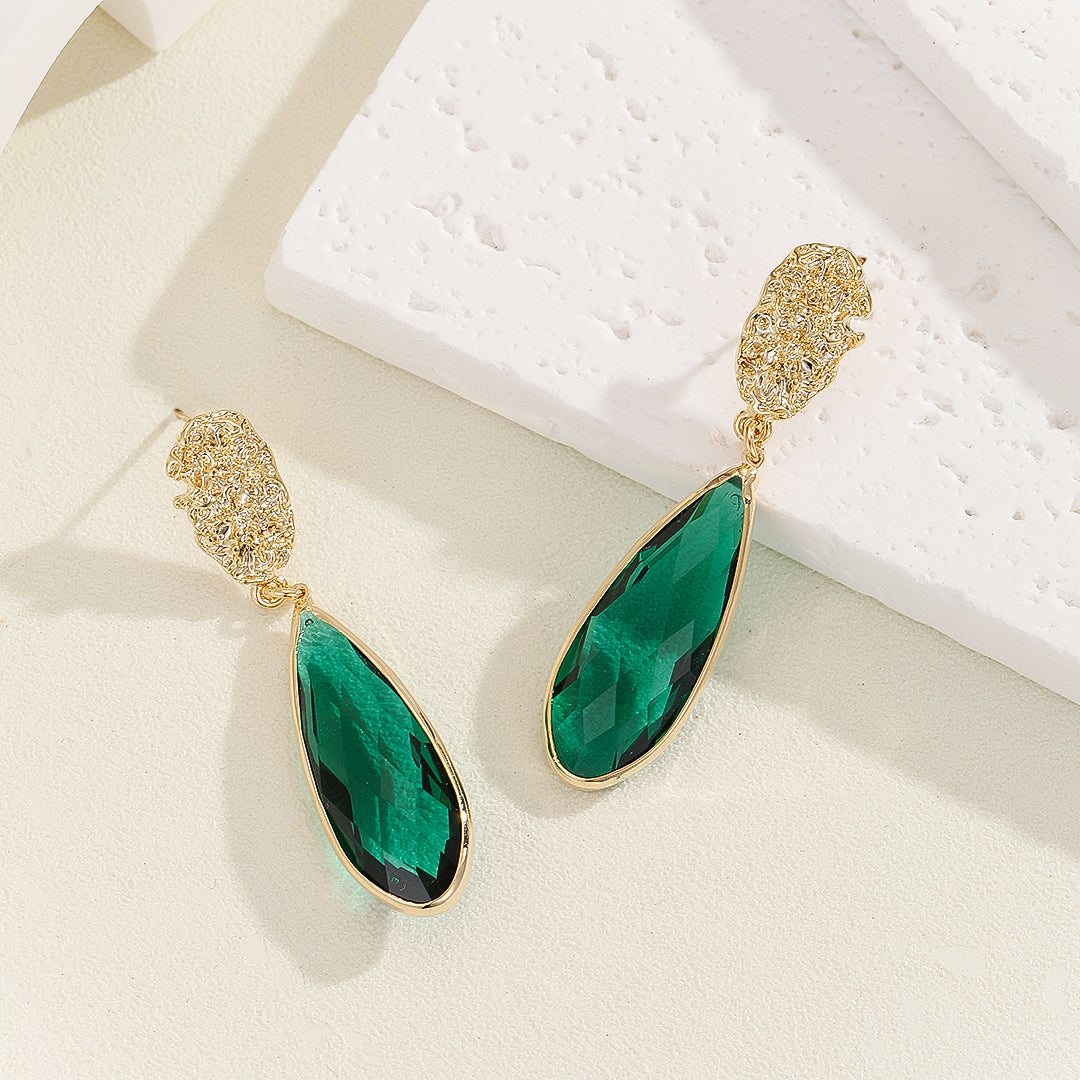 Glitzy Green Teardrop Earrings - Reet Pehal