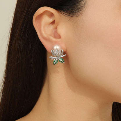 Pearl Radiance Diamond Leaves Earrings