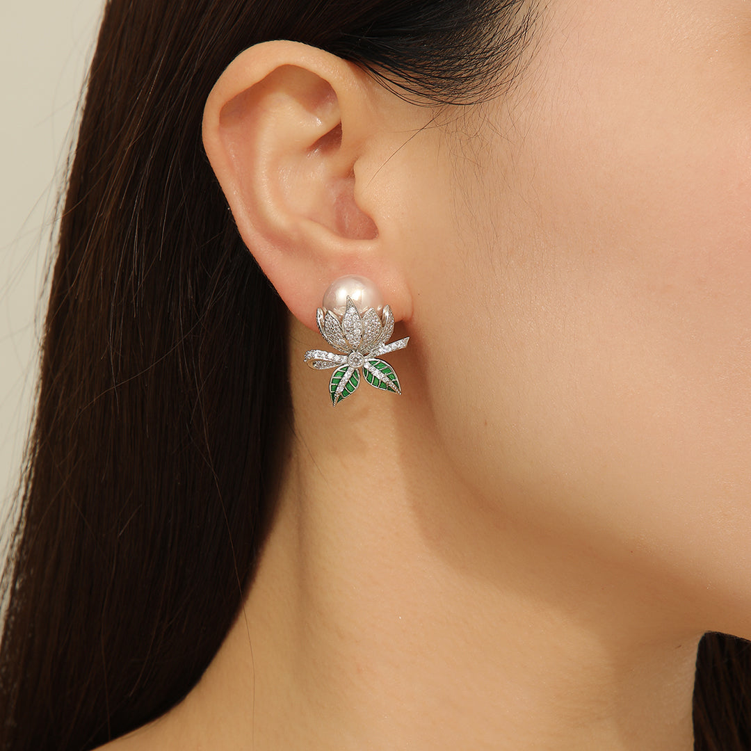 Pearl Radiance Diamond Leaves Earrings - Reet Pehal